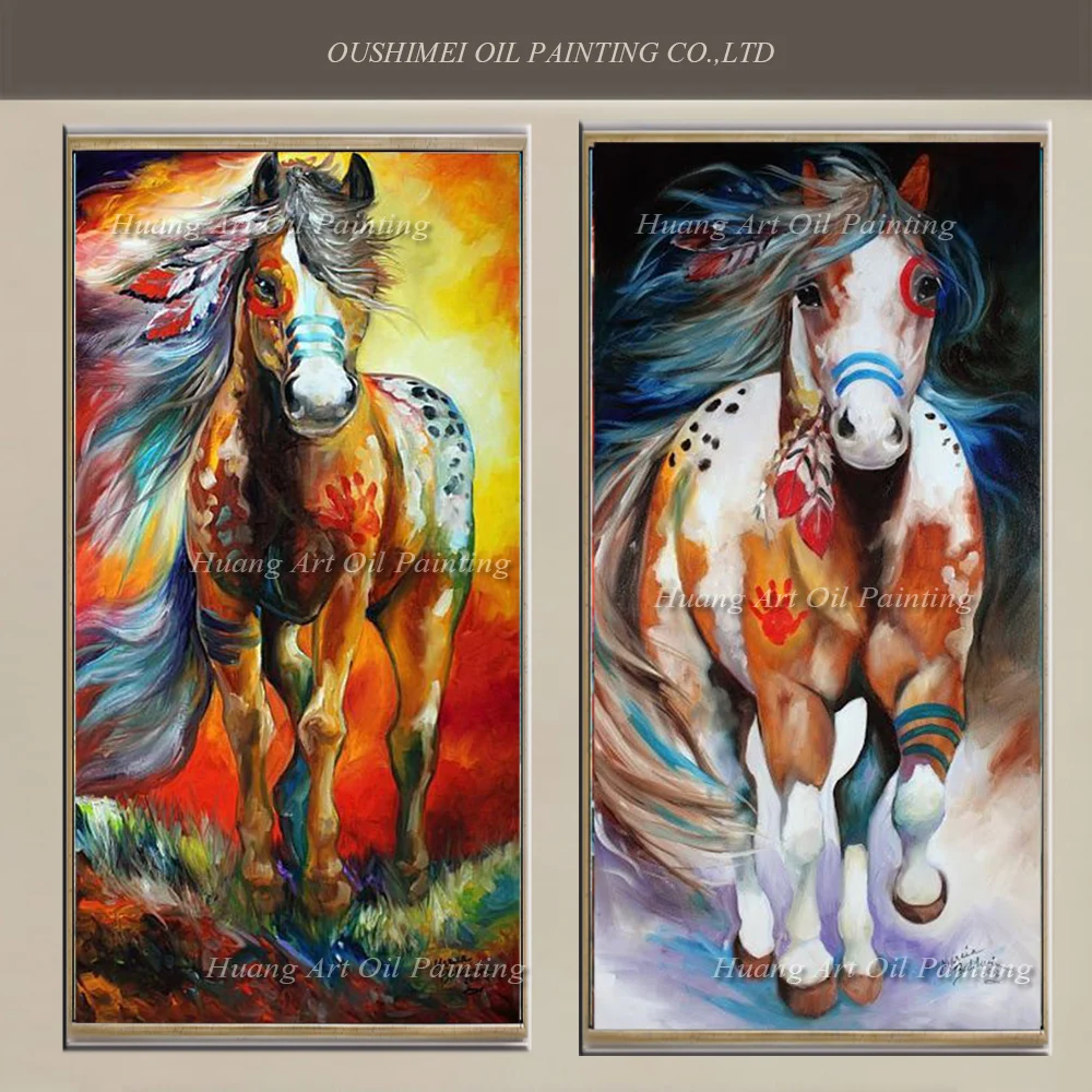 Мастерство художника роспись маслом Ручная HQ бег Красочная картина с лошадью на