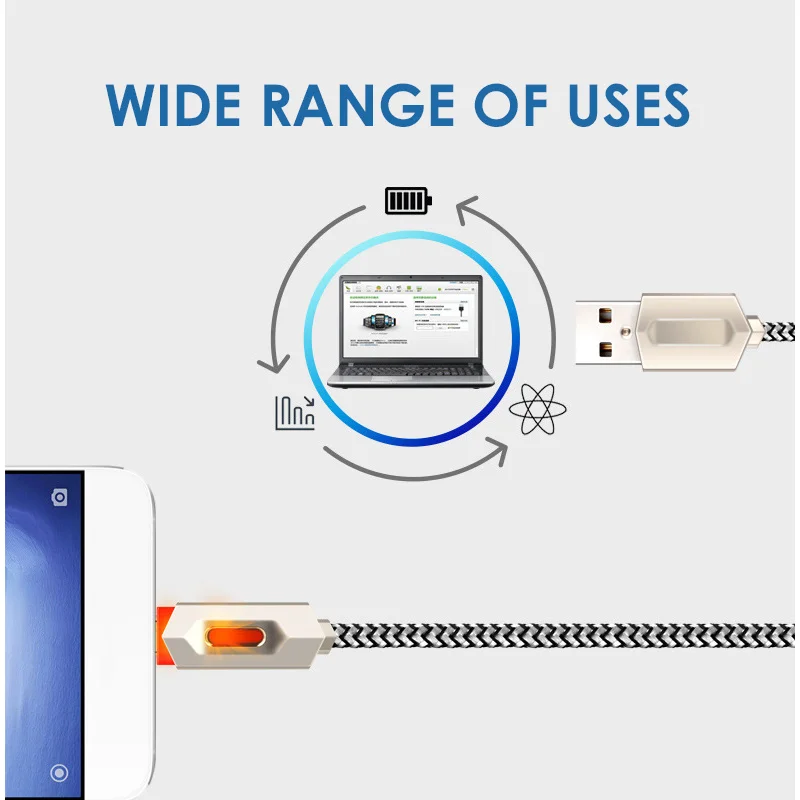 Overfly Micro USB кабель со светодиодный светильник 1 м Быстрая Зарядка Кабели для