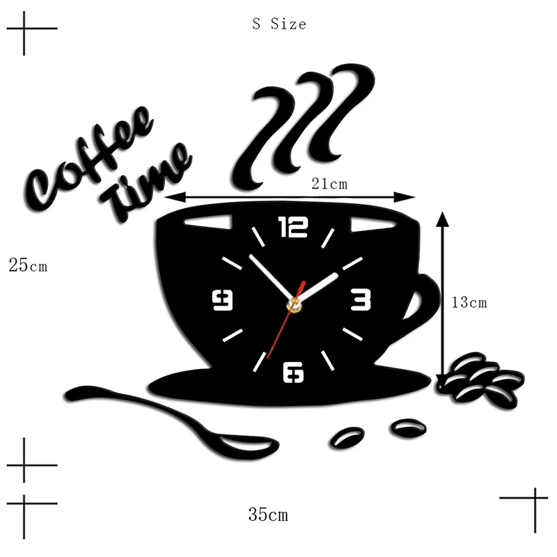 3D Diy Coffee Time Clock Acrylic Wall Clock Modern For Kitchen Home Decor Cup Shape Wall Sticker Hollow Numeral Clock