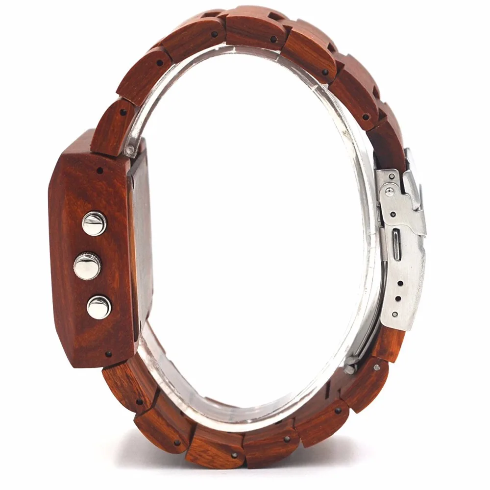 Часы BEWELL мужские электронные с деревянным ремешком многофункциональные