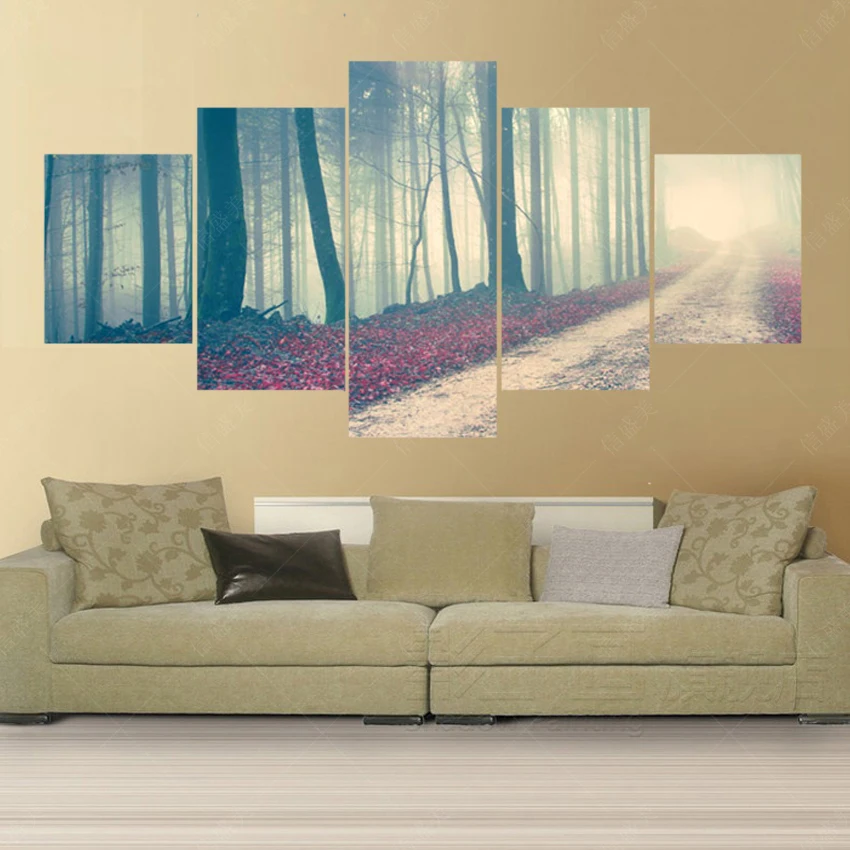 5 панелей современный (без рамки) Pintura горная дорожка Холст Картина маслом