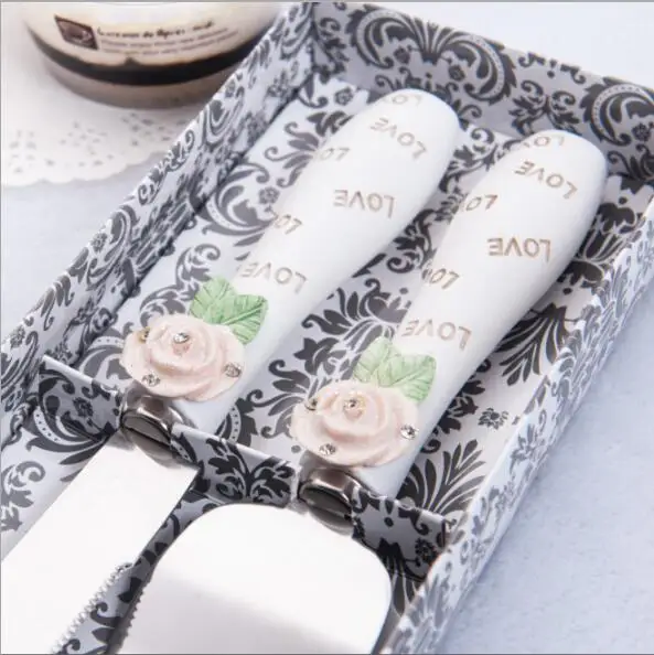 Бесплатная доставка индивидуальный Свадебный нож для торта Сервировочный набор