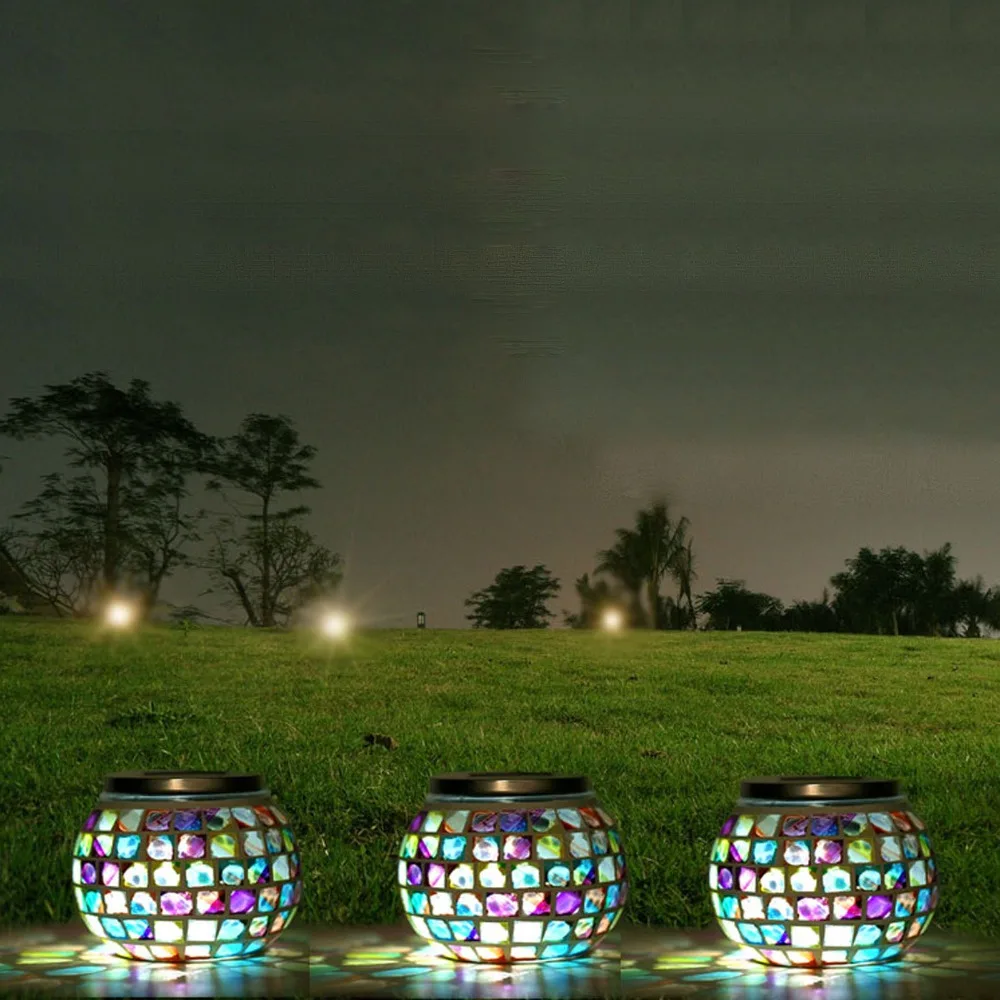 Мозаичный стеклянный шар на солнечной батарее садовый светильник с