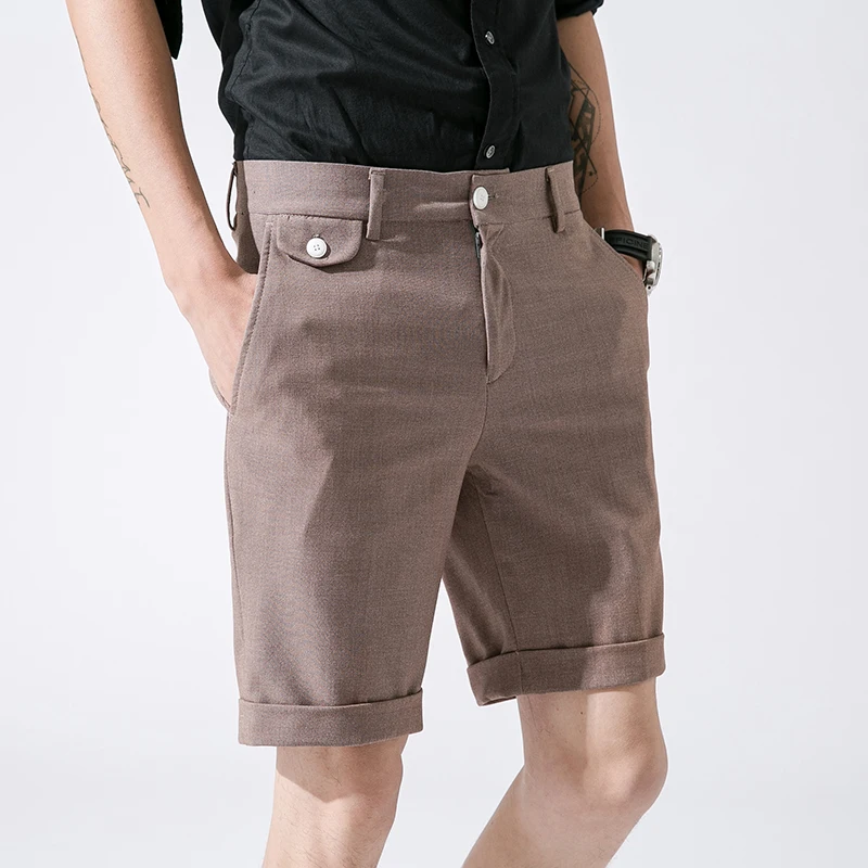 Мужские Элегантные брюки Slim Fit 2019 Летние черные шорты мужской офисный костюм