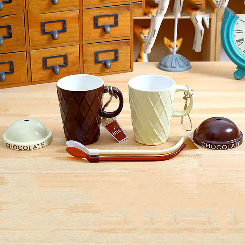 Креативная керамическая кружка с рисунком мороженого чашка питьевой соломой