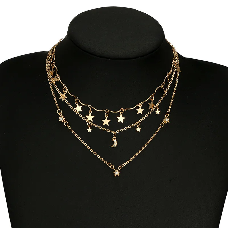 

Simple Multi-Layer Small Star Pendant Chain Necklace For Women Gold Color Clavicle Necklace Party Jewelry Gift