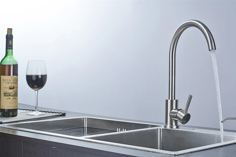 

304 Stainless Steel Kitchen Faucets Single Hole Brushed Nickel Swivel Kitchen Sink Hot Cold Water 360 Degree Mixer Tap FYNK02-A