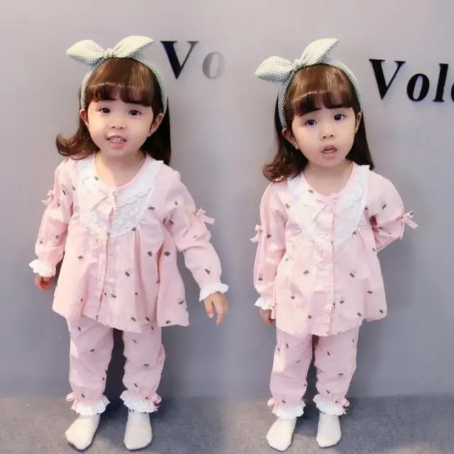 Детские пижамы для девочек комплект 100% хлопчатобумажный Enfant детская пижама с