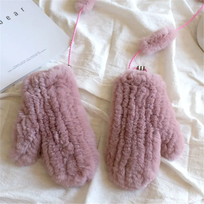 

XINYAWEI hot Fashion Women's Winter Gloves Solid Color Rabbit Fur Gloves Soft Warm Candy Color Lanyard Beautiful Gloves.