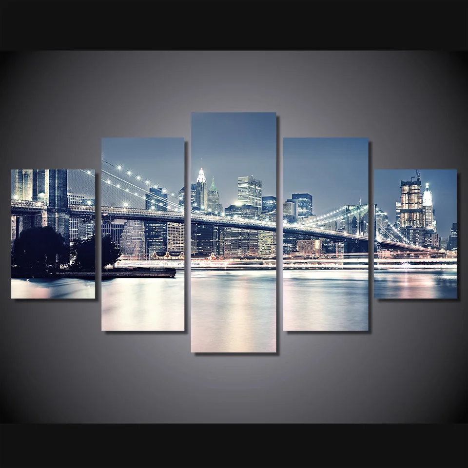 Sailing 5 шт. холст Бруклинский мост ночью живопись на холсте Печать плаката картина
