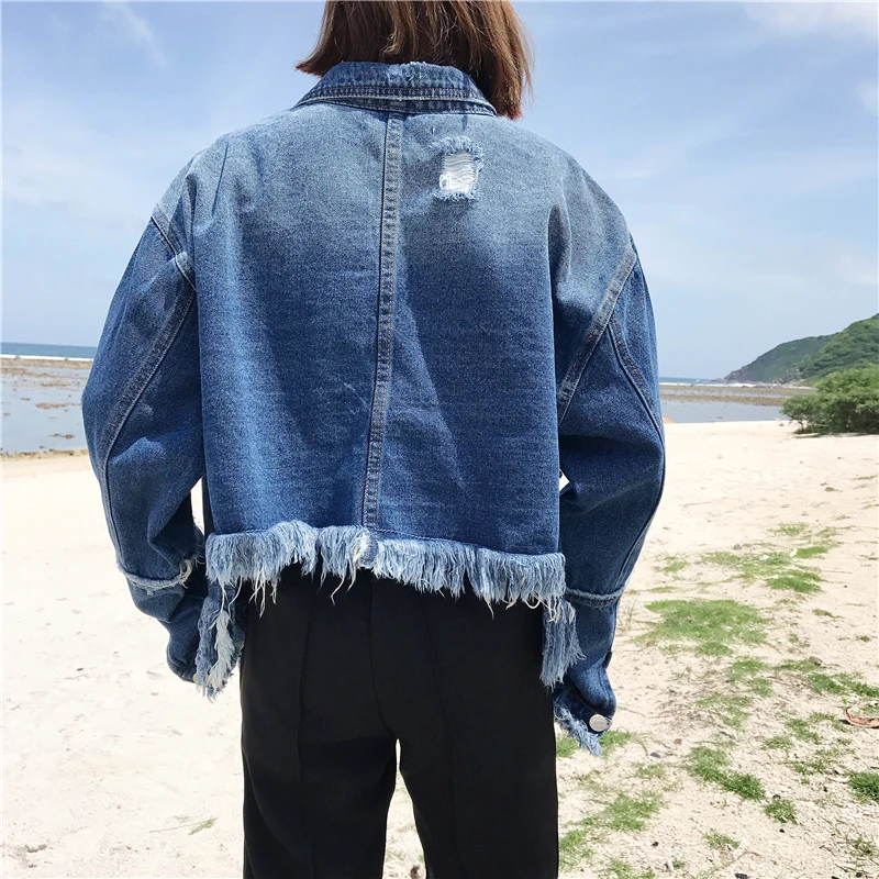Hzirip Новинка 2017 года осень ковбойский синий Для женщин кисточкой джинсовая куртка