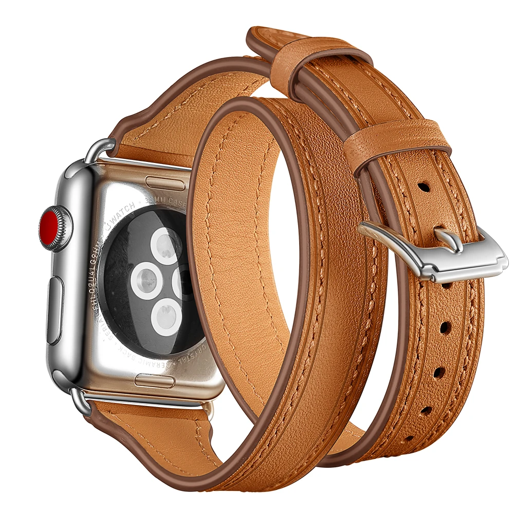 Элегантный двойной тур из натуральной кожи ремешок для Apple Watch Series 4 3 2 1 Женский