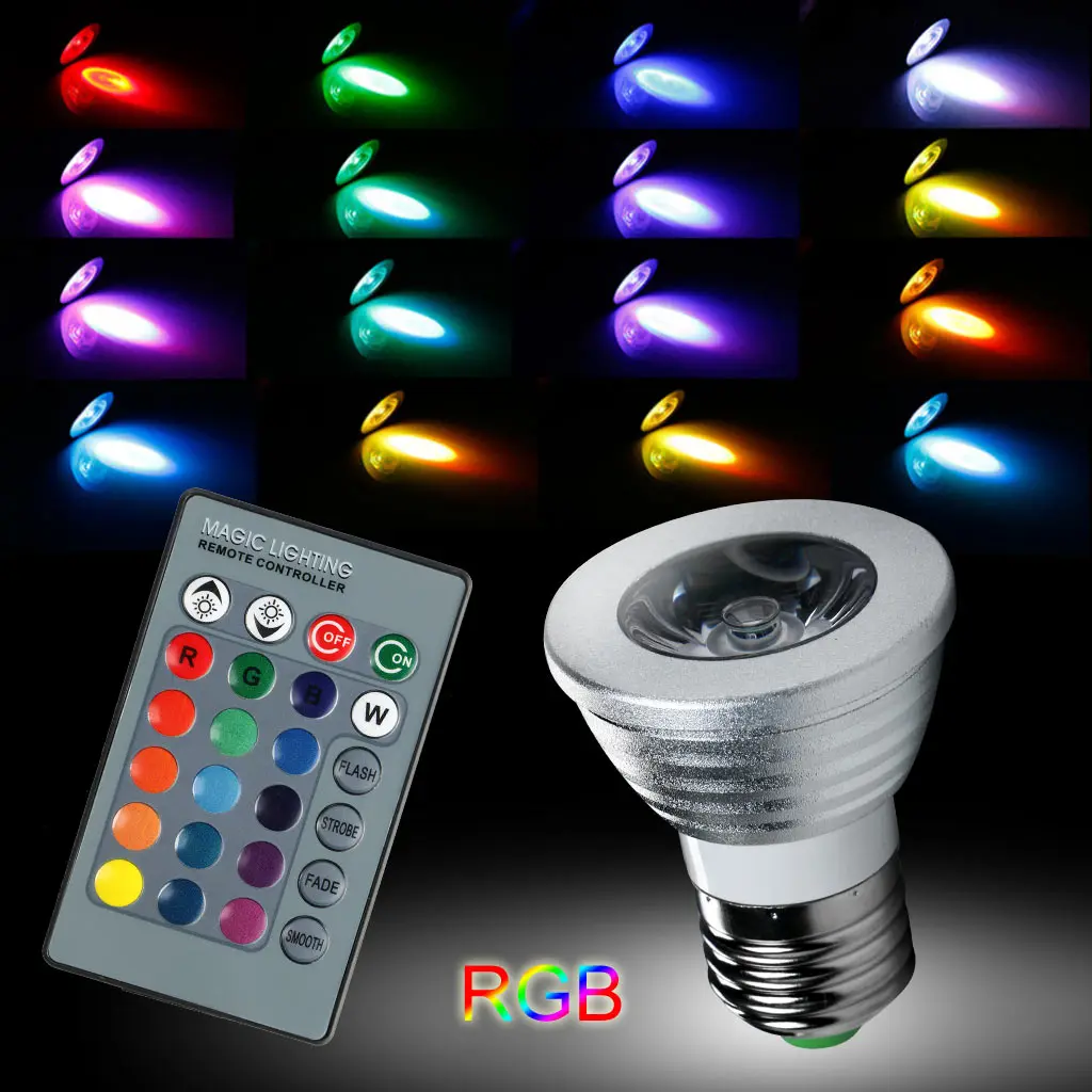 Новейшая Энергосберегающая светодиодная RGB лампочка E27/GU10/MR16 3 Вт прожектор с 16