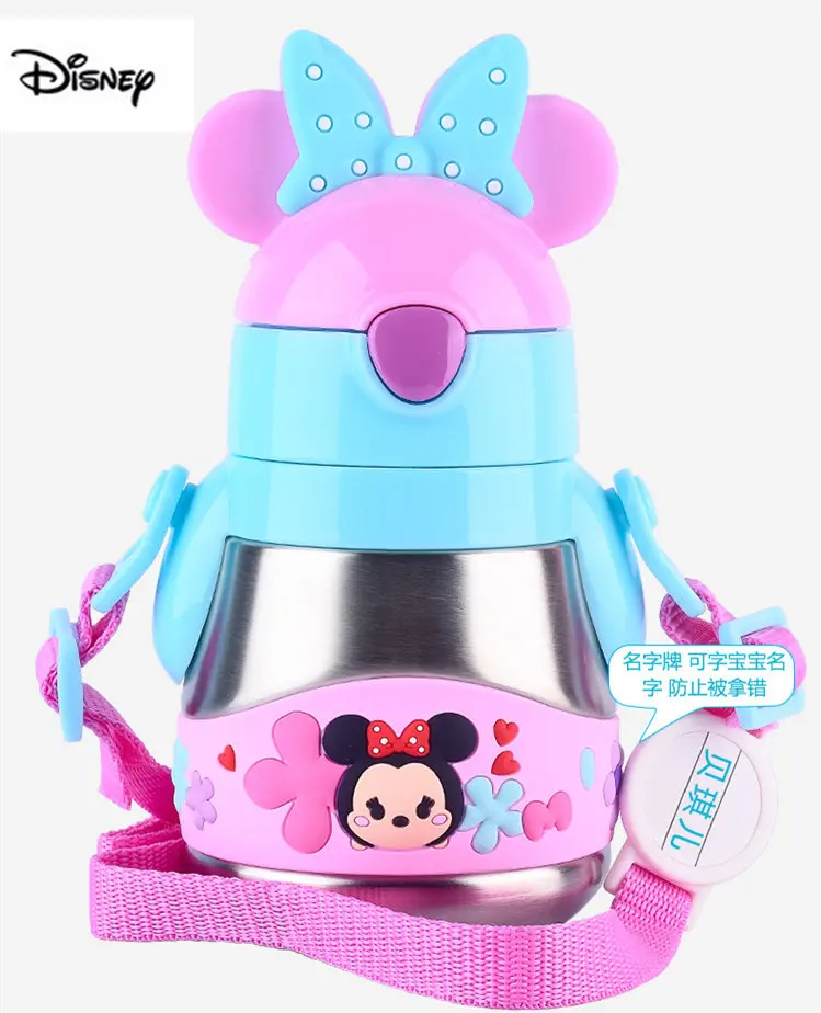 

Disney Mickey Mouse Thermos Cup With Strap Children's 304 Stainless Steel Straw cup Drinking Cups Students as a Birthday Gift