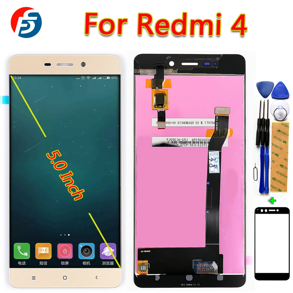 Fansu ЖК-дисплей для Xiaomi Redmi 4(2 ГБ ОЗУ 16 Гб ПЗУ) 5,0 дюймов кодирующий преобразователь сенсорного экрана в сборе 1280*720 Бесплатные инструменты стеклянная пленка