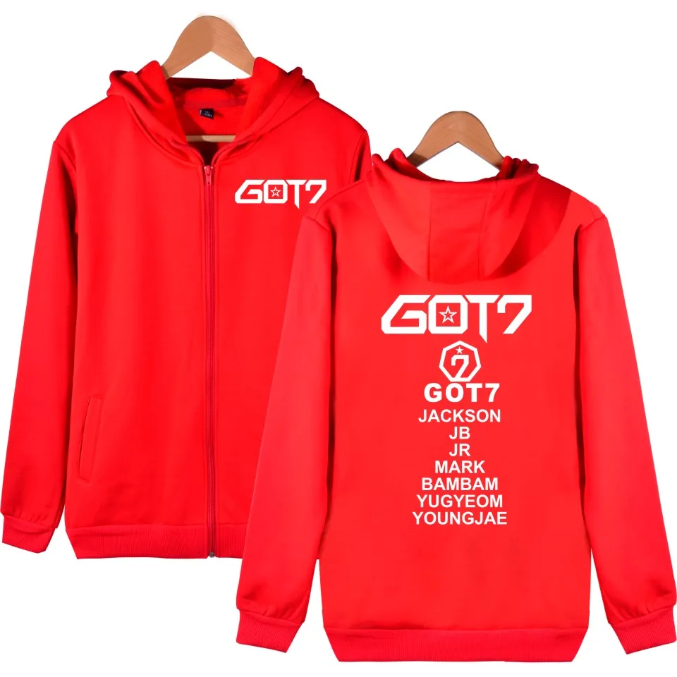 GOT7 весна осень новый стиль толстовки на молнии для мужчин/женщин Кепка Kpop горячая