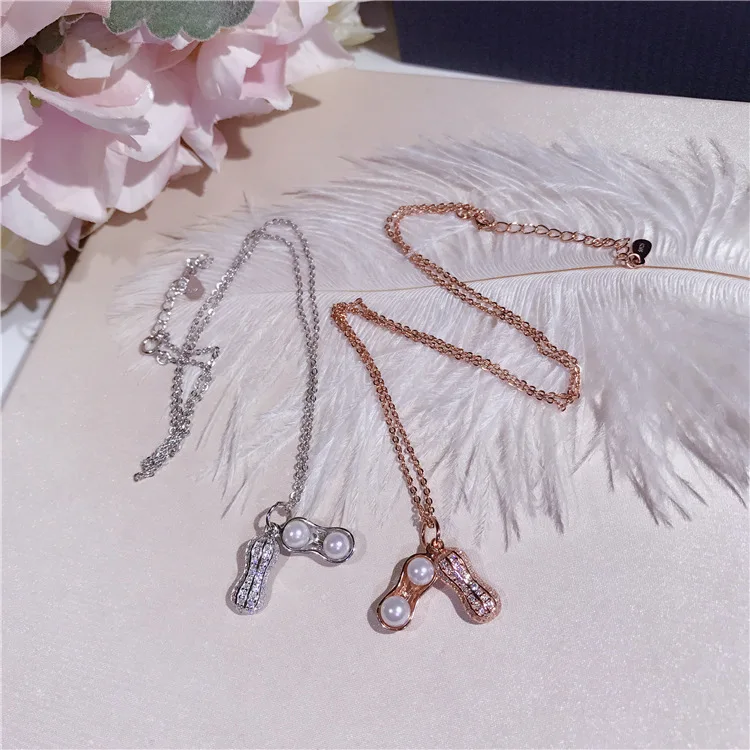 

Natural Freshing Water Pearl Decorative Zircon Peanut Pendant Pure 925 Sterling Silver Women Necklace Fashion Women Necklace