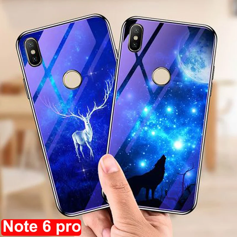 Для xiaomi redmi Note 6 pro чехол с изображением волка оленя голубое закаленное стекло