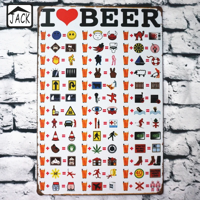Забавный винтажный постер I Love Beer металлические оловянные вывески 20х30см железная