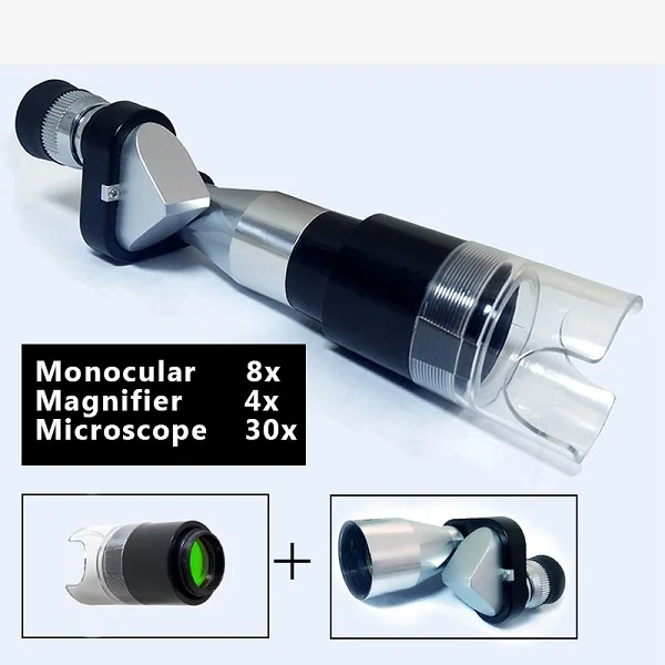 Мини 8X20 Серебряный металлический Карманный окуляр с монокулярным телескопом с 4X лупой 30X микроскоп для пешего туризма скалолазания путешествия телескоп - Цвет: microscope