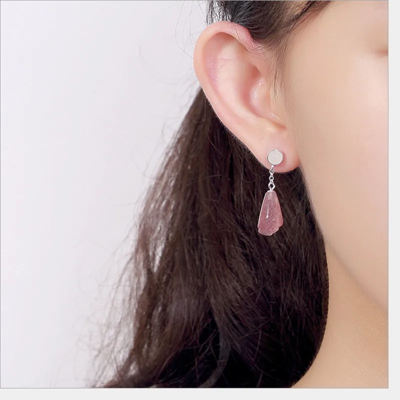 Женские серьги из серебра 925 пробы с нефритом и клубничным