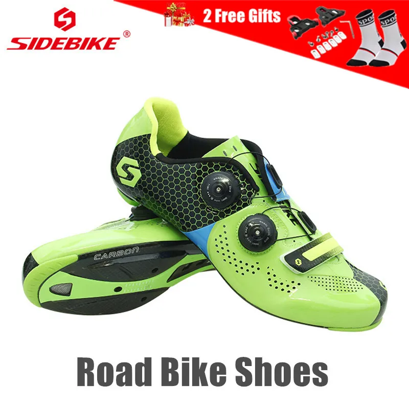 Road bike shoes SIDEBIKE Мужская и женская Ультралегкая углеродная велосипедная обувь для шоссейного горного велосипеда дышащая обувь из микрофибры для горного велосипеда двойная пряжка - Цвет: Road bike shoes