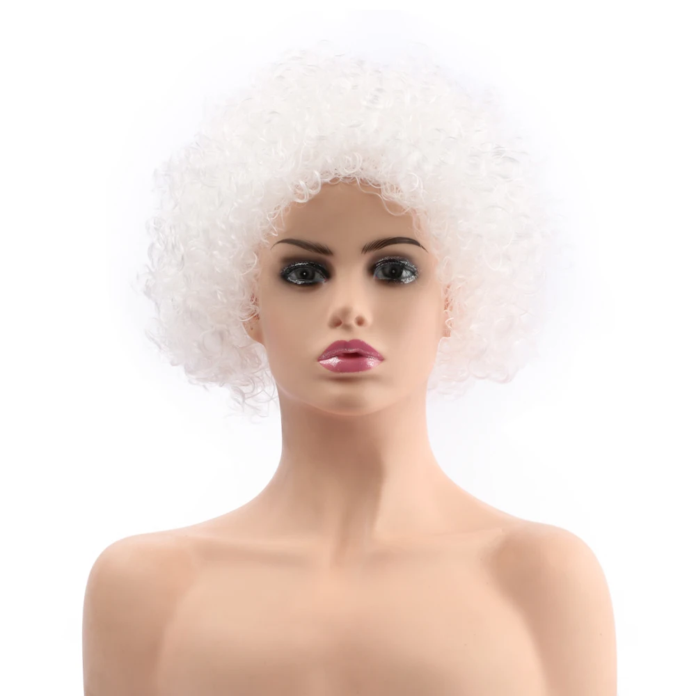 

12"Synthetic Short Bob Wigs Black White Afro Kinky Curly wigs Custom Cosplay Party Wigs For Women Density 150% Heat Resistant