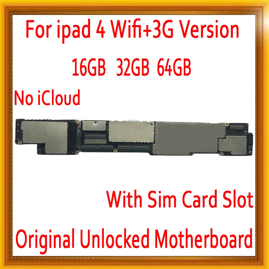 Для ipad 4 Wifi + 3G версия материнская плата 100% Оригинал разблокирован для Ipad со слотом