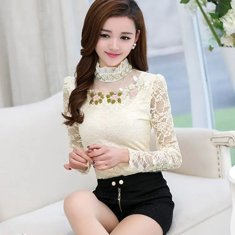 Новая женская выдолбленная блузка с вышивкой топы для женщин рубашка длинными