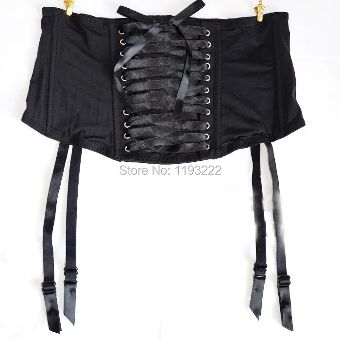 Женский черный бант широкий кружевной корректирующий пояс с резинками для чулок