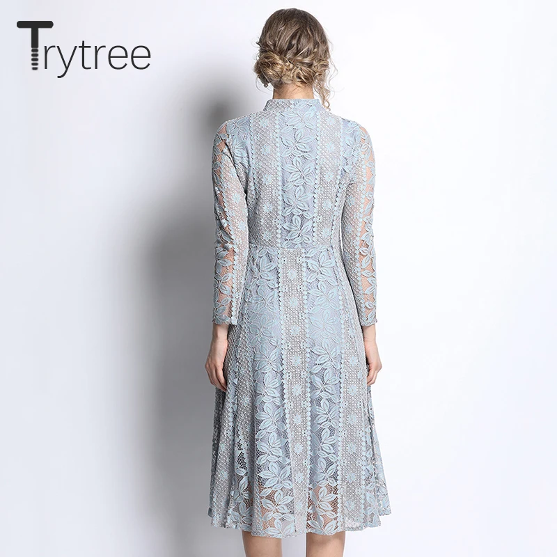 Платье Trytree женское с цветочным кружевом Элегантное повседневное ТРАПЕЦИЕВИДНОЕ