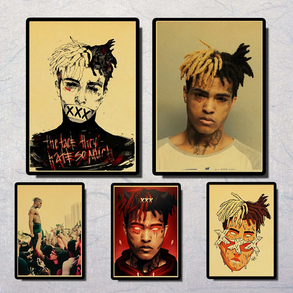 Классический американский рэппер Xxxtentacion Ретро плакат крафт-бумага наклейка для украшения дома стикер на стену