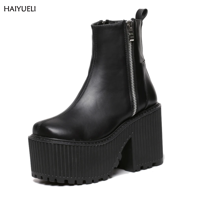 Botines Tacon Mujer/Ботинки на платформе черный и белый цвет мотоциклетные сапожки в