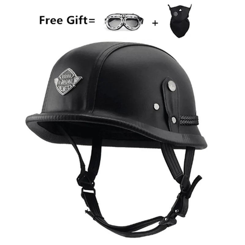 

Adult Pu Leather Black Helmets For Motorcycle Retro Half Cruise Helmet Prince Motorcycle German Helmet Vintage Motorcycle Moto