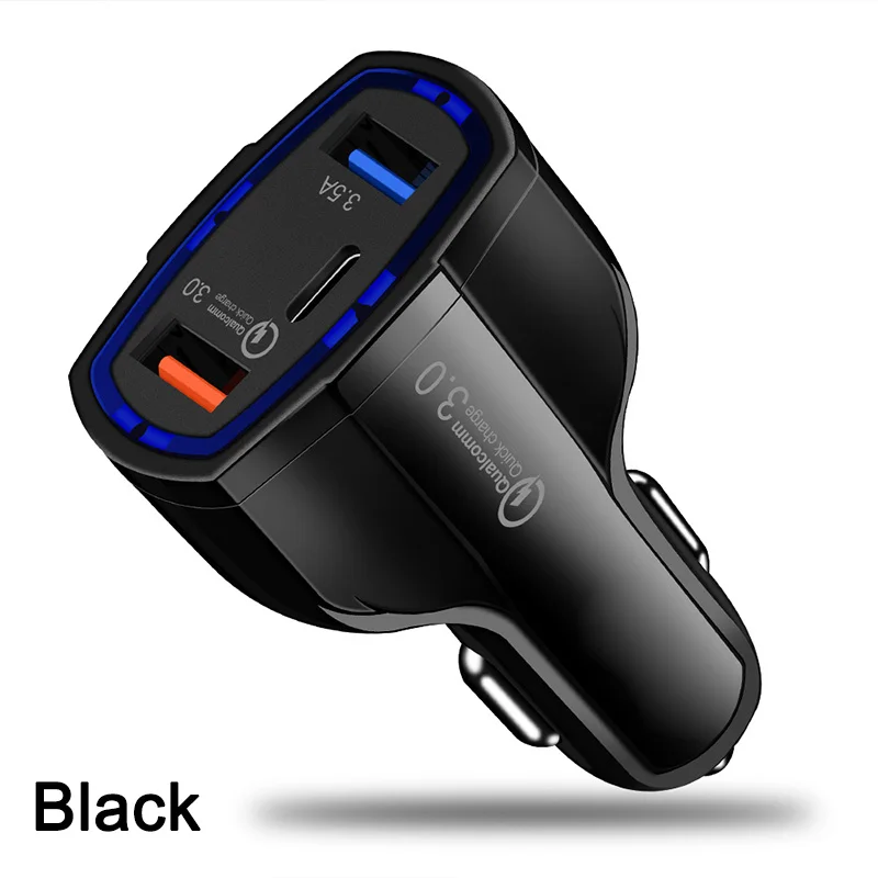 Black Автомобильное зарядное устройство QC 3,0 быстрое зарядное устройство USB type C мобильный телефон 2 порта Смарт Универсальное зарядное устройство для samsung Xiaomi iphone - Тип штекера: Black