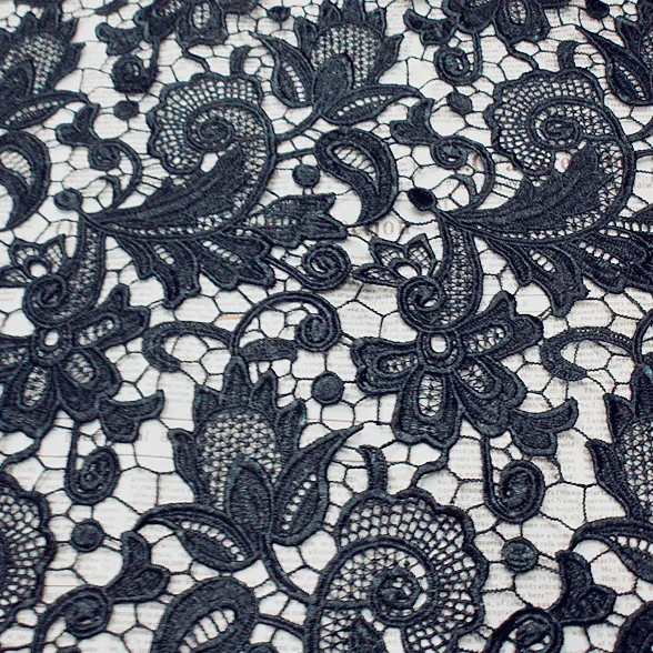 

90cm wide black lace water soluble phoeni cutout three-dimensional flowers thickening lace fabric