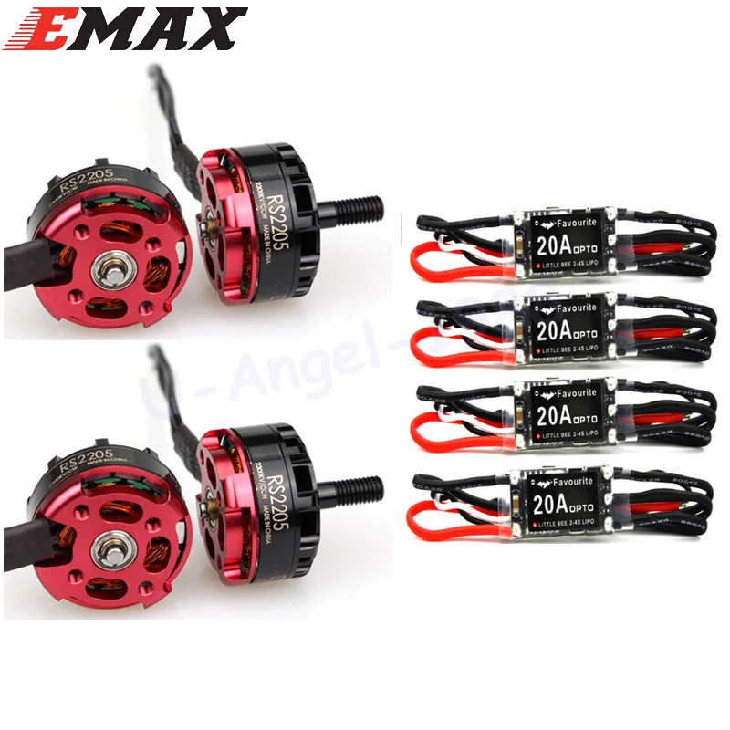 Оригинальный двигатель EMAX RS2205 2300KV CW/CCW + Радиоуправляемый самолёт 4 шт. 20a Mini Esc 2 4s