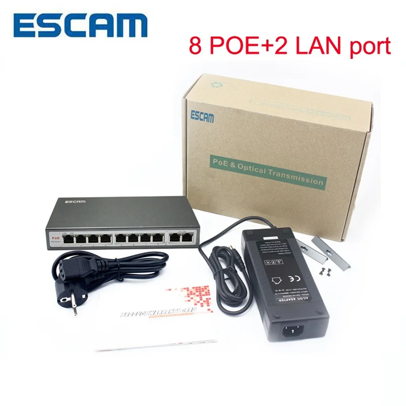 Камера видеонаблюдения ESCAM 8 каналов POE 10/100 м 150 120 Вт порт постоянного тока и 2LAN NVR