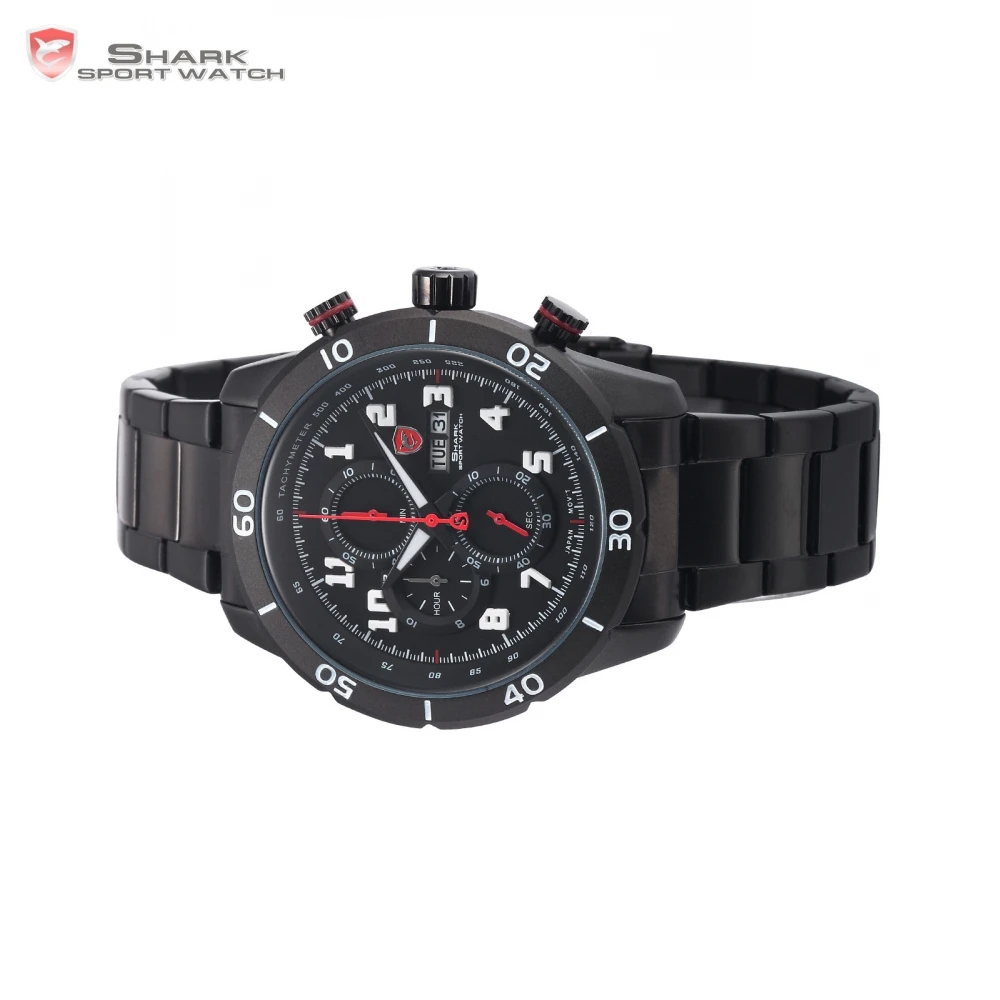 Gummy акула спортивные часы Для мужчин полный черный Дата День Календари остановки