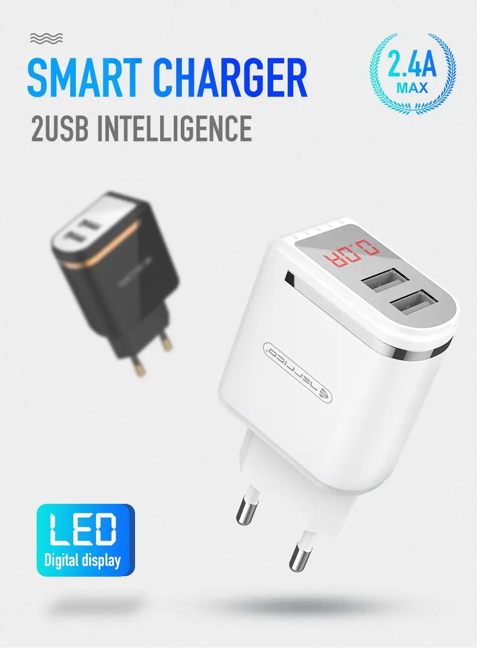 Jellico светодиодный дисплей 2 USB зарядное устройство USB ЗУ для мобильного телефона Быстрая зарядка настенное зарядное устройство для iPhone samsung Xiaomi 2.4A Max зарядное устройство