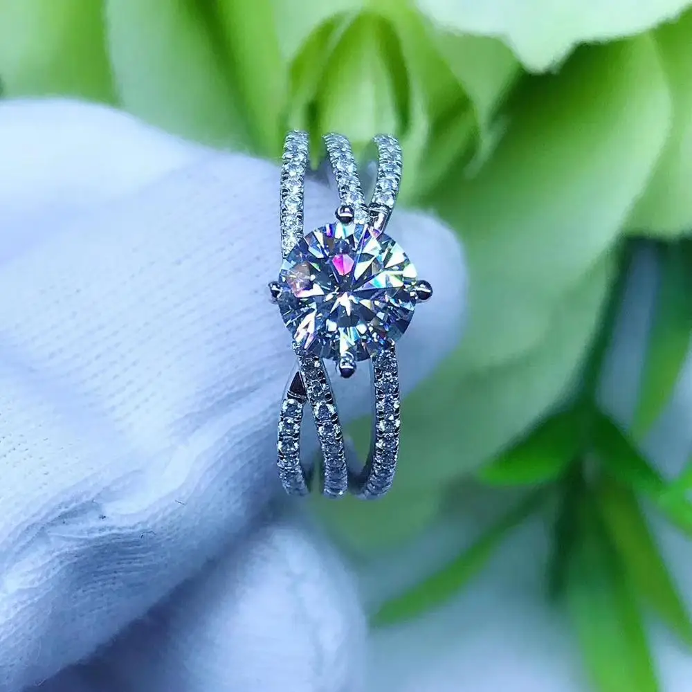 Круглое серебряное кольцо Moissanite 1ct D VVS роскошное моиссанитовое Weding для