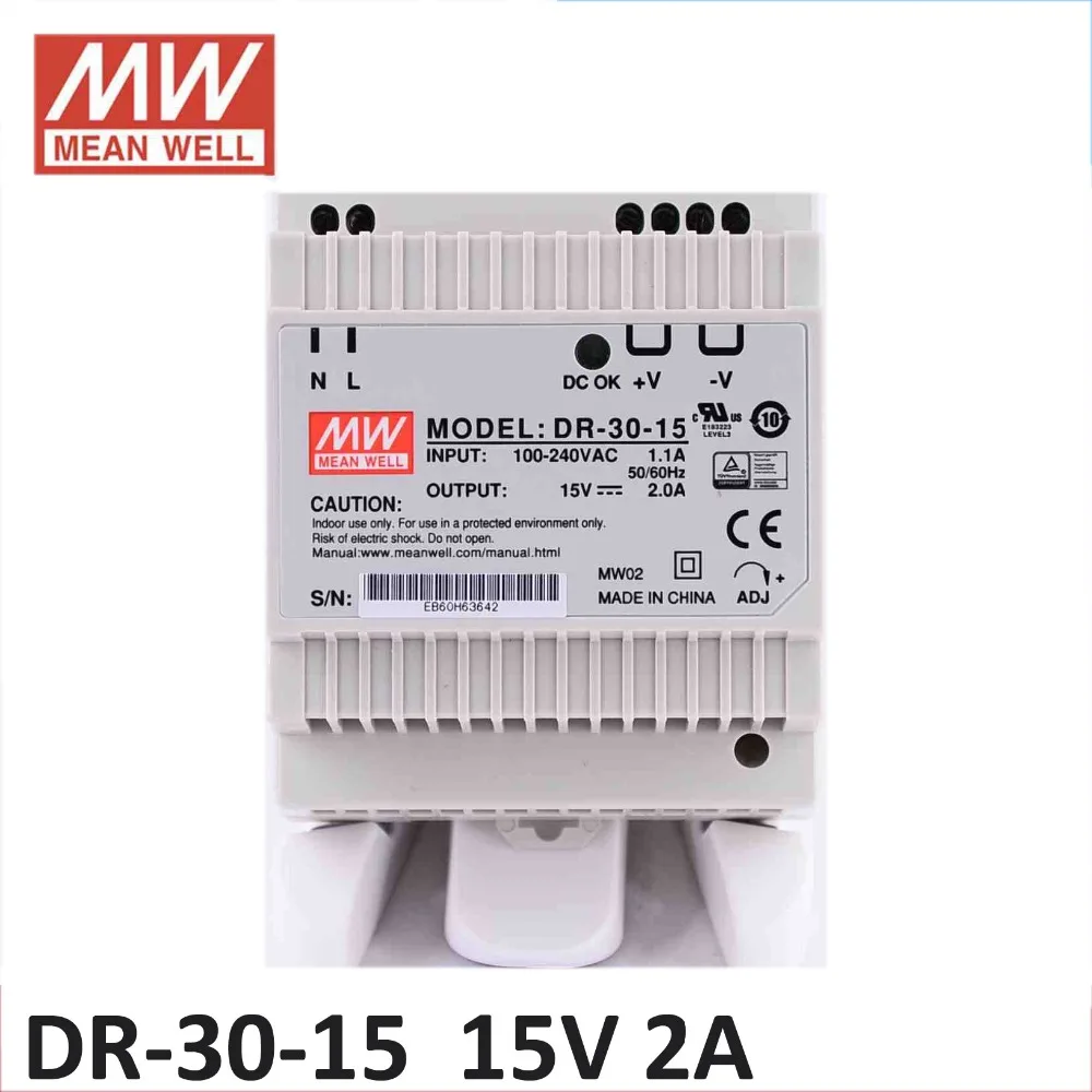 лабораторный блок питания Питания 15 В DC 2A Din rail MEAN WELL DR-30-15 Одного выход 30 Вт DIN