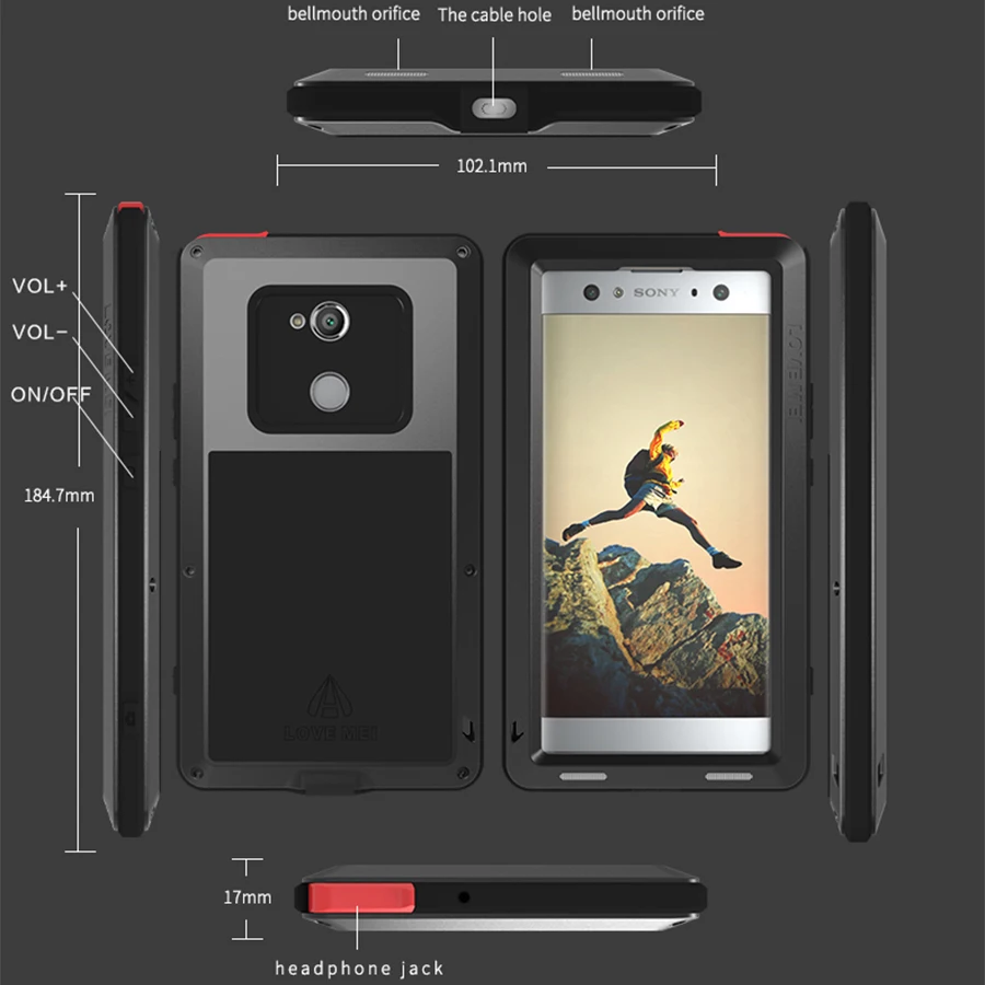 Чехол бренда Love Mei для Sony Xperia XA2 Ultra Metal Shockproof Phone Cover Anti-Fall Rugged Armor.