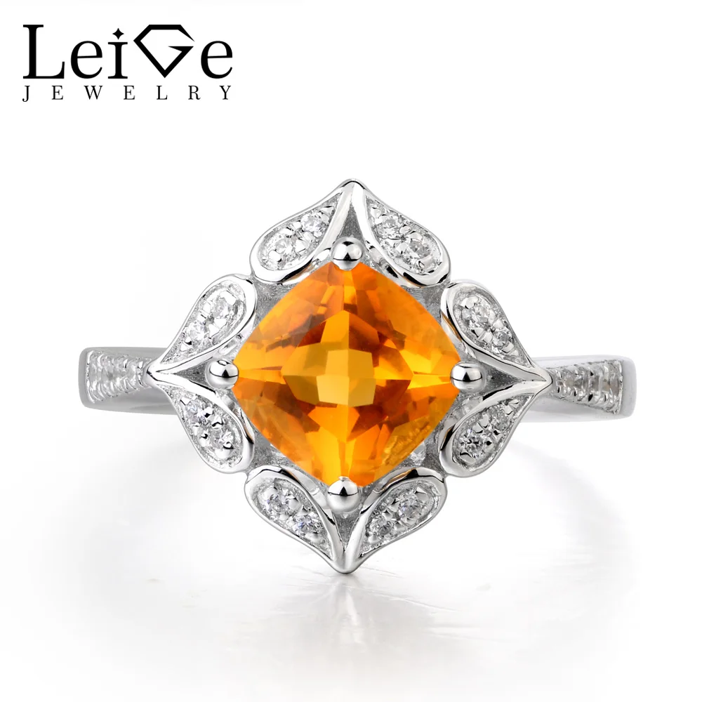 

Leige Jewelry Real Natural Citrine Ring Wedding Ring Solid 925 Sterling Silver Luxury Vintage Ring Fine Jewelry Gifts for Lady
