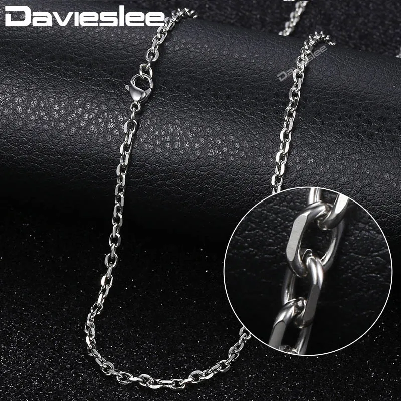 KN145 Rolo Chain Davieslee, Классическая цепочка из нержавеющей стали, ожерелье s для мужчин, змея/коробка/панцирная цепочка, 24 дюйма, серебряное ожерелье, мужские ювелирные изделия, 3 мм, dkn1 - Окраска металла: KN145 Rolo Chain