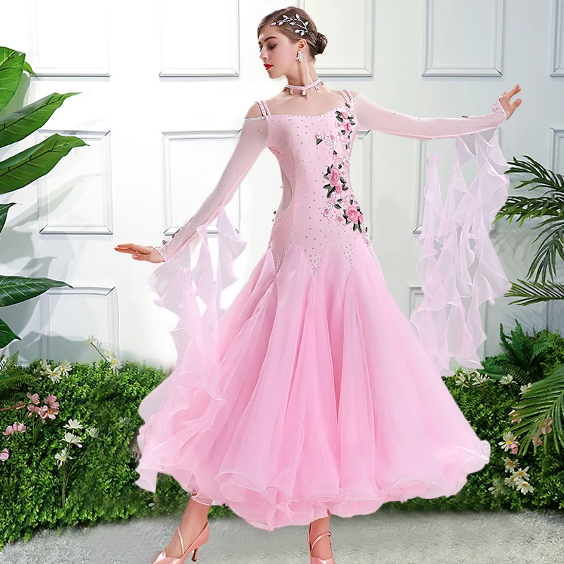 

Новый современный танцевальный костюм для женщин платья для конкурса бальных танцев вальс Танцевальное представление/практика платье с дл...