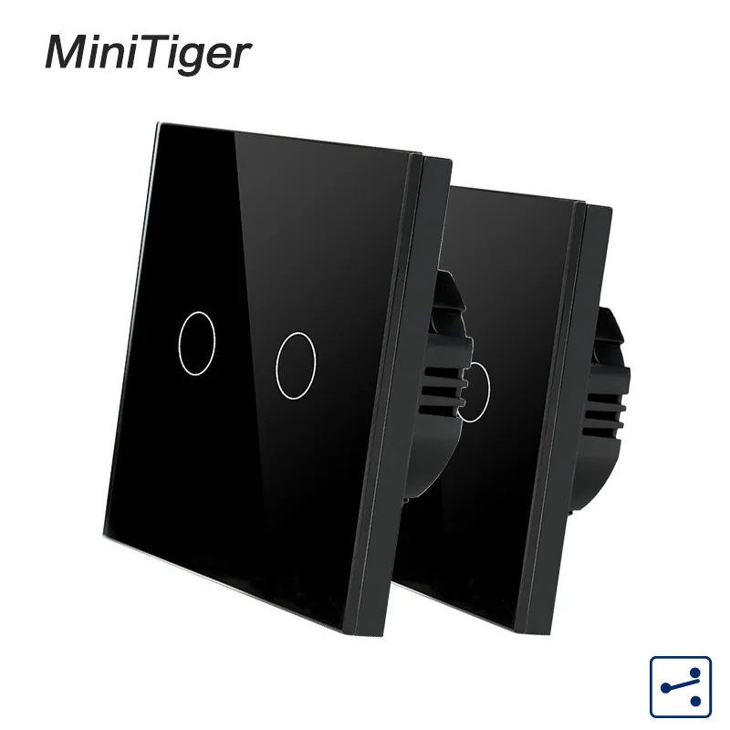 Minitiger 1/2/3 Gang 2 Way EU Standard Control Wall Touch Screen Switch White Crystal Glass Panel cross/through switch 2pcs/pack |