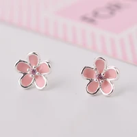 daisies one pair 925 sterling silver pink plum flower stud earrings for women accessories fashion sterling silver jewelry