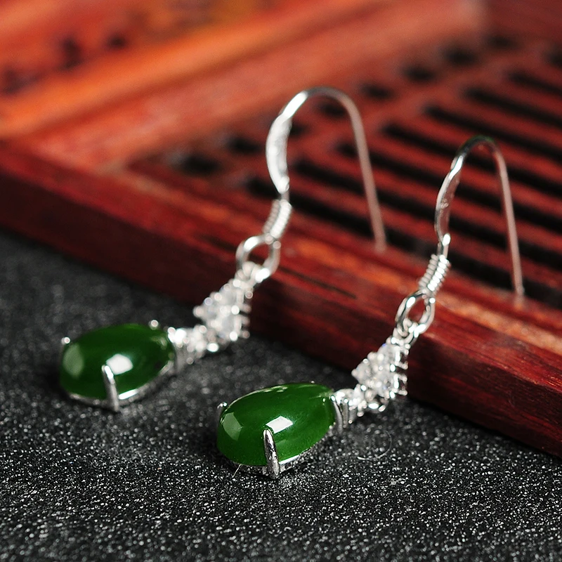 Женские серьги из нефрита Hetian серебряный ушной крючок 925 пробы инкрустированные