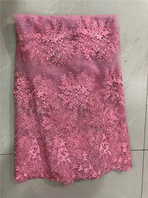 French tulle lace fabric african emboridery flowers 5 yards per lot party dress Pink and gray purple | Дом и сад